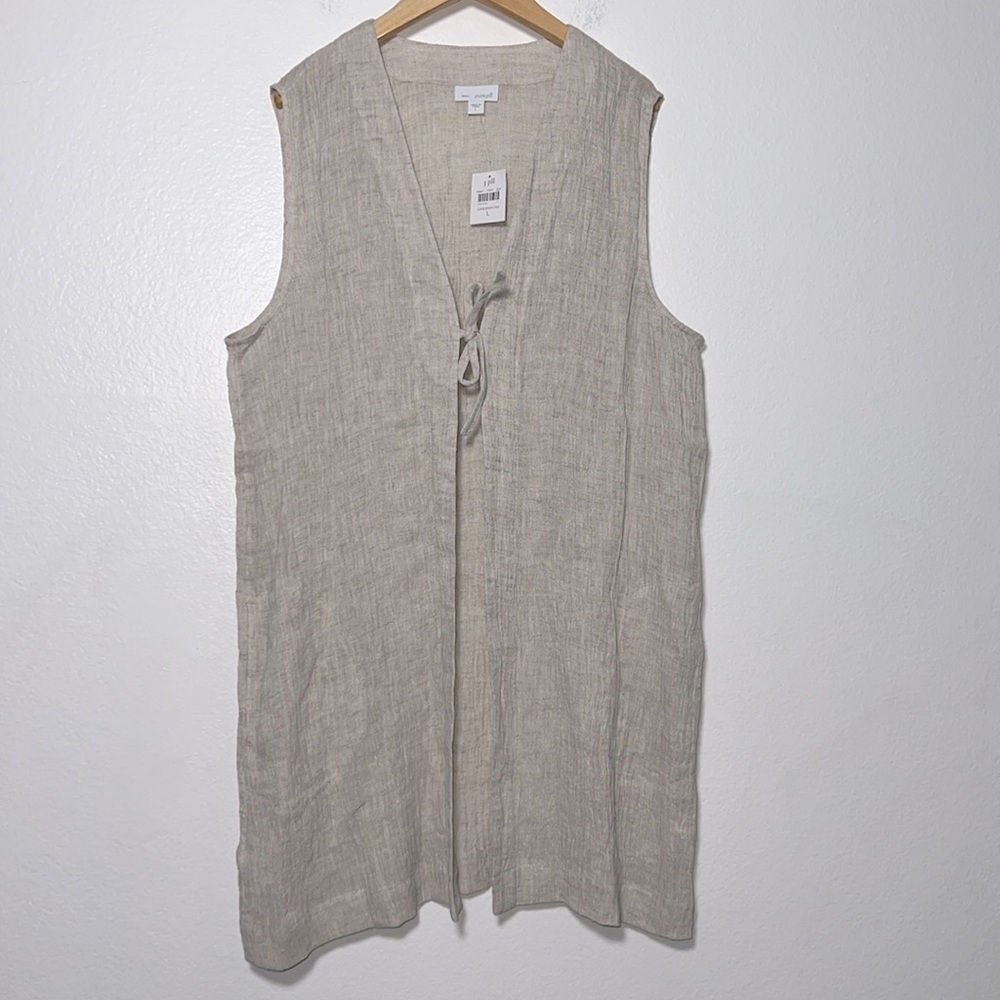 New Pure Jill J.Jill Sandbarcrm Linen Tie-Front Long Vest Size L